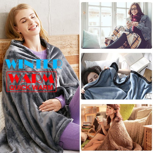 Sidiou Group Anniou USB  Heated Warm Shawl with 10000mah Rechargeable Battery Heated Shawl Blanket 3 Levels Adjustable Temperature Heat Throw Blanket Coral Fleece 8 Areas Heated Cape