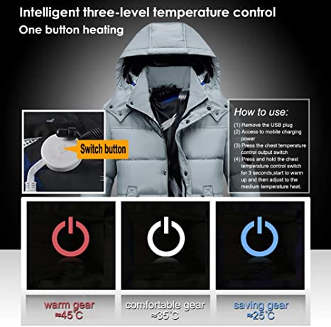 Sidiou Group Anniou Electric Heated Jacket USB Mens  Rechargeable Winter Warm Down Cotton Jacket Hoodie Heating Coat (Packing Not Include Power Bank)
