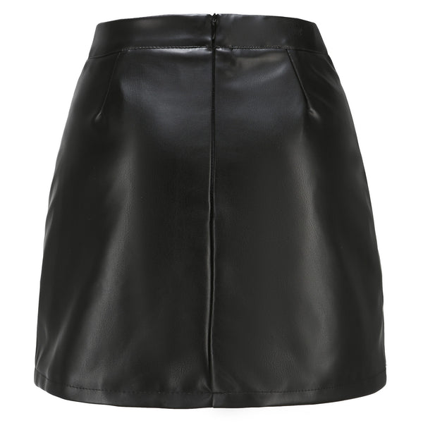 Sidiou Group Anniou Soild  PU Leather Mini Skirt Summer Women's Fashion Short Leather Skirts
