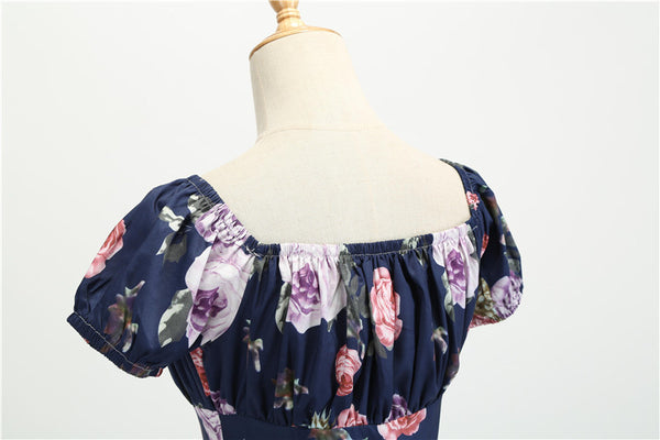 Sidiou Group Factory Wholesale Short Sleeves Off Shoulder Women's Plus Size Dress Custom Sublimation Vintage Print One Word Collar Lady Dresses