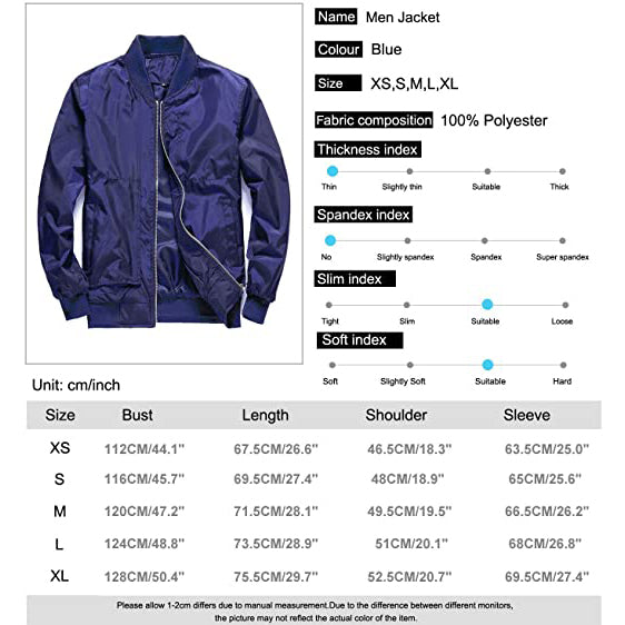 Sidiou Group Anniou Spring and Autumn Thin Zip Up Bomber Jackets Mens Casual Jackets Bomber Coat Lightweight Outerwear Windbreaker Baseball Jacket