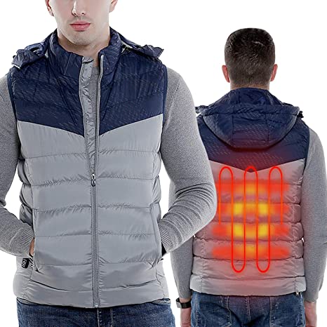 Sidiou Group Anniou Stitching Heated Waistcoat USB Heated Vest Electric Heating Vest Hooded Down Gilet Vest for Men and Women(Not Included Power Bank)