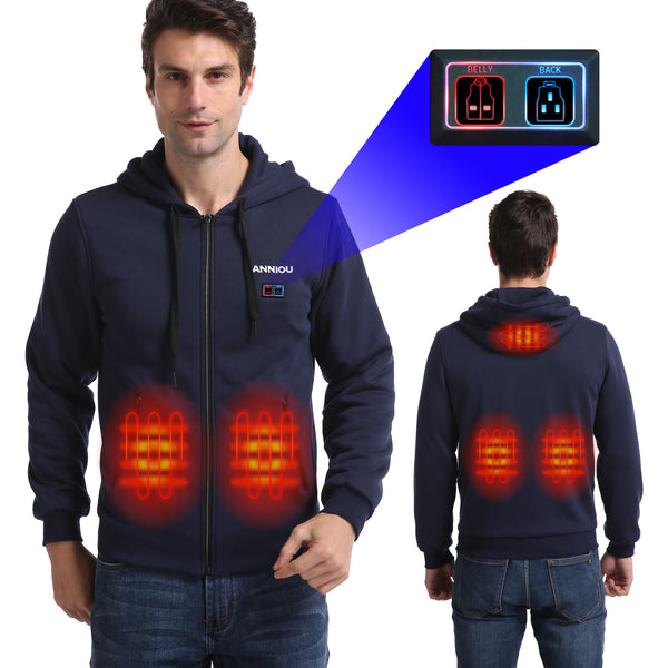 Sidiou Group Anniou Men Double Switch Electric Hoodies Sweatshirt Heated Jacket Coat USB Heated Hoodie