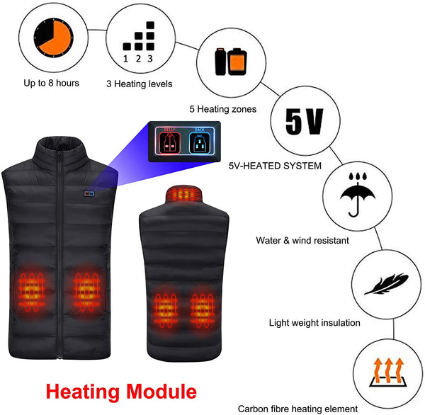 Sidiou Group Anniou Dual Switch 10000mAh Battery Heated Vest USB Rechargeable Heated Waistcoat Mens Womens Warm DuPont Eco Cotton Electric Heating Gilet