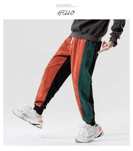 Sidiou Group Anniou High Quality Mens Corduroy Harem Pants Streetwear Joggers Patchwork Casual Loose Drawstring Vintage Trousers
