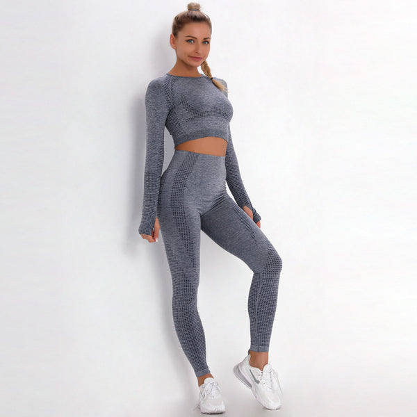 Sidiou Group Anniou Seamless Knit Yoga Sets Workout Wear Body-hugging Little Jacquard Sports Suit Body Yoga Top & Leggings Sport Women Fitness Suit