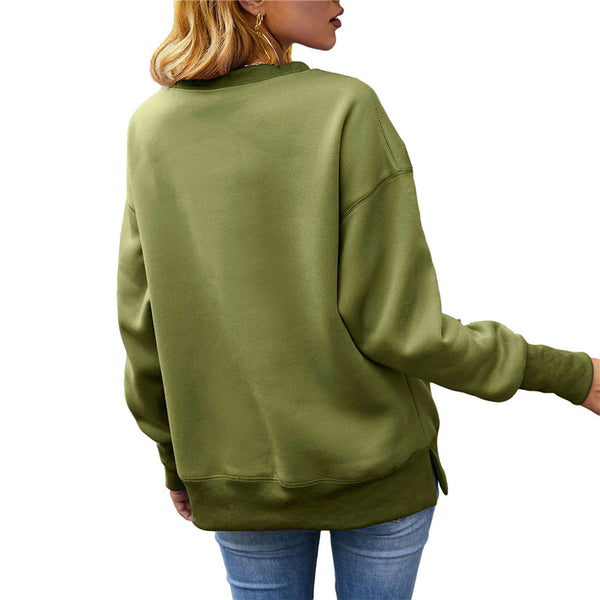 Sidiou Group Anniou Solid Color Crewneck Sweatshirt Long Sleeve Loose Plush Lined Pullover Tops Casual Women's Hoodies & Sweatshirts