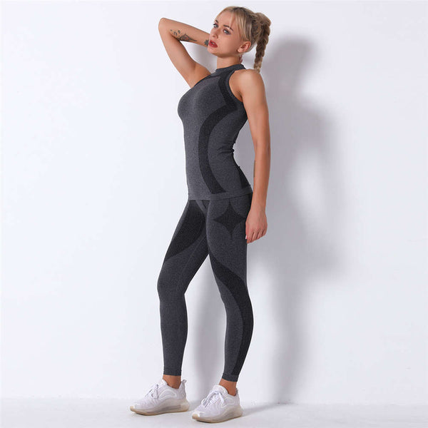 Sidiou Group Anniou Women Seamless Knitted Turtleneck Tank Top and Leggings Two-piece Fitness Running Sports Slim-fit Yoga Suit