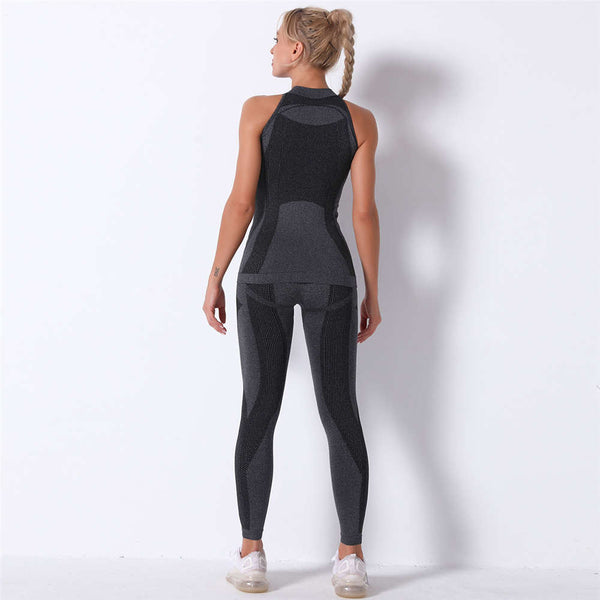 Sidiou Group Anniou Women Seamless Knitted Turtleneck Tank Top and Leggings Two-piece Fitness Running Sports Slim-fit Yoga Suit