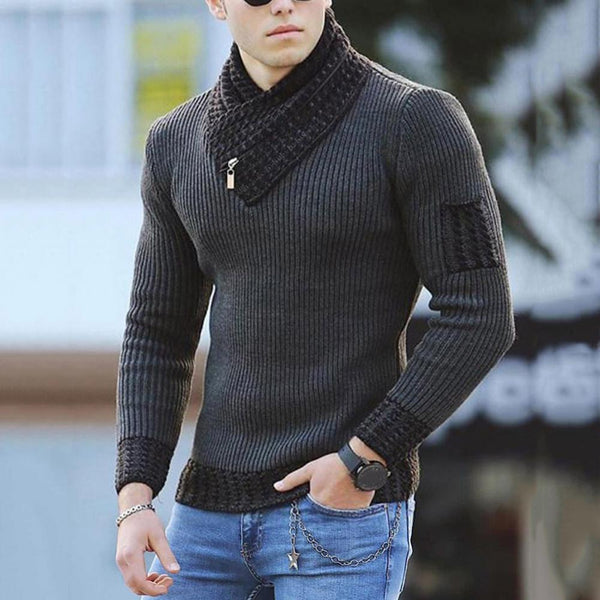Sidiou Group Anniou Autumn Fashion Soft Slim Men's Knit Sweater Long Sleeve Scarf Collar Sweaters Pullover for Men