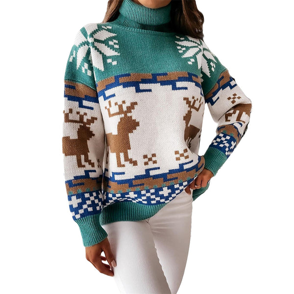 Sidiou Group Anniou Women's Christmas Turtleneck Sweaters Fall Winter Long Sleeve Jumpers Elk Snowflake Pattern Knit Pullovers Sweater