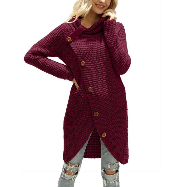 Sidiou Group Anniou Women Turtleneck Sweater Coat Casual Loose Knit Button Jumper Fashion Irregular Design Christmas Sweaters