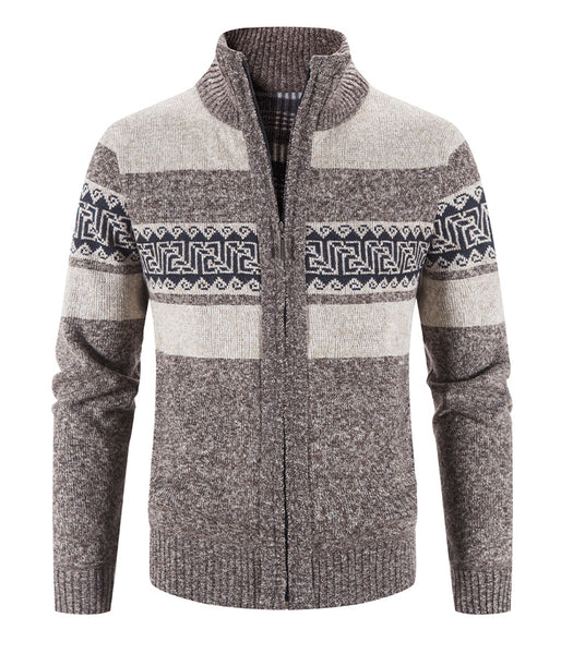 Sidiou Group Anniou Winter Men's Jacquard Knit Sweater Zipper Cardigan Sweater Men Long Sleeve Stand Collar Sweaters