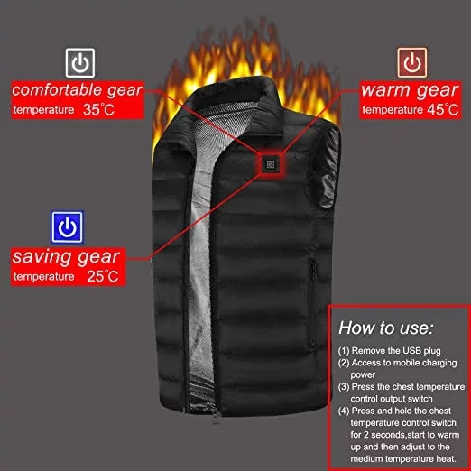 Sidiou Group Anniou Electric Heated Vest USB Heating Vest Adjustable Temperature Men Heated Gilet Rechargeable Gilet (Package Not Include Power Bank)