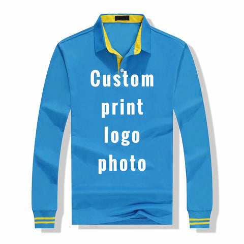 Sidiou Group Custom Design Your Own Unique Men Solid Long Sleeve Cotton Casual Uniforms Printing Logo Photo T Shirt Personalized Polo Shirts