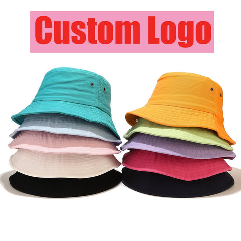 Sidiou Group Anniou Custom Logo Print Embroidery Cotton Bucket Hats Women Summer Beach Cap for Unisex Solid Color Fisherman Hat