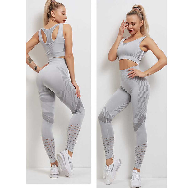 Sidiou Group Anniou Women's Sportswear Yoga Set Workout Clothes Athletic Wear Sports Gym Fitness Suits High Waist Hollow Leggings +Sport Bra