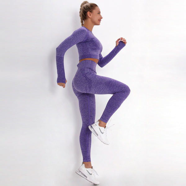 Sidiou Group Anniou Seamless Knit Yoga Sets Workout Wear Body-hugging Little Jacquard Sports Suit Body Yoga Top & Leggings Sport Women Fitness Suit