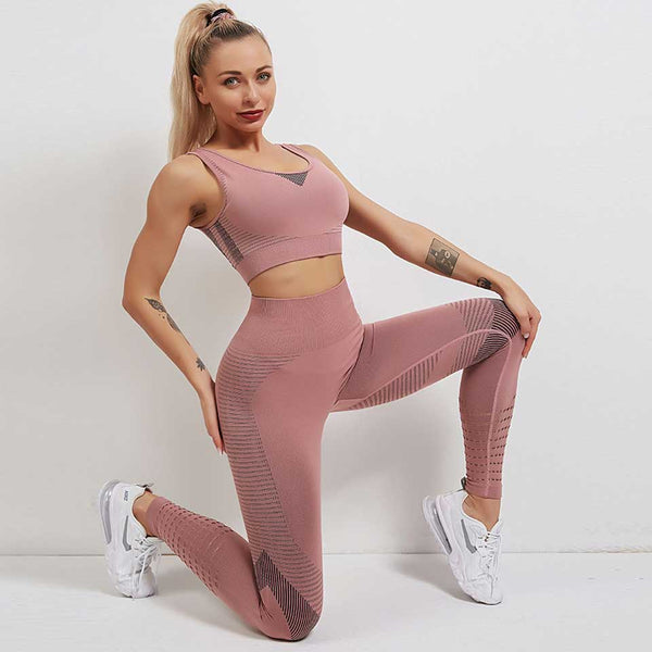 Sidiou Group Anniou Women's Sportswear Yoga Set Workout Clothes Athletic Wear Sports Gym Fitness Suits High Waist Hollow Leggings +Sport Bra