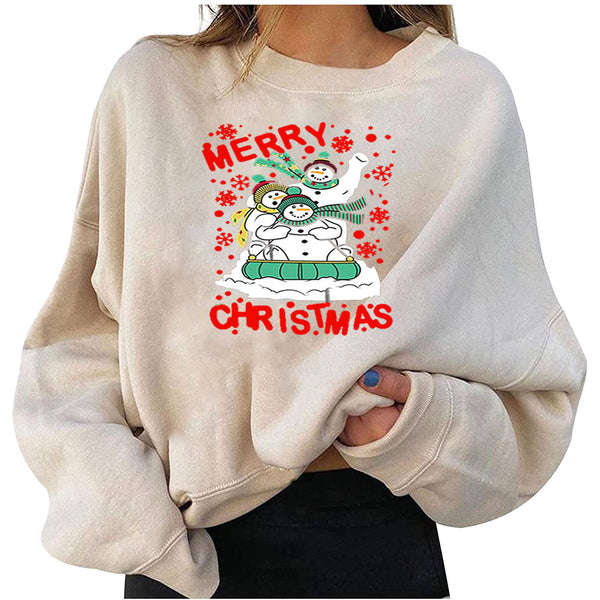 Sidiou Group Anniou Women's Christmas Casual Loose Blouse Pullover Printing Long-sleeved Fashion Comfortable Warm Sweatshirt