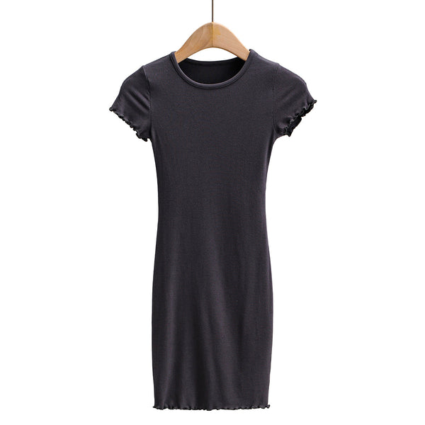 Wholesale Fashion Designer Ladies O Neck Solid Color Dress Stringy Selvedge Short Sleeve  Bodycon Midi Dresses For Women