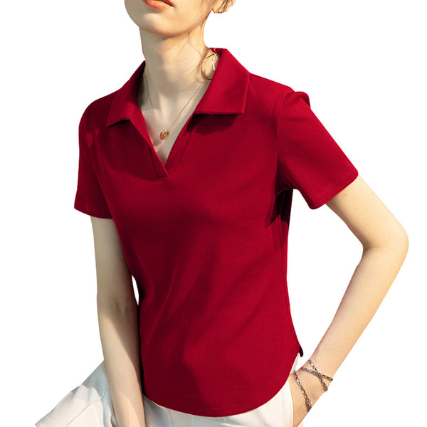 Summer Cotton Custom Polo Shirt With Lapel Collar Women Short-Sleeve Tops Work Sports T-shirt