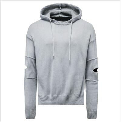 Sidiou Group Anniou Men Hooded Casual Sweater Holes Pullovers Sweatercoats New Fashion Slim Fit Outwear Knitting Sweaters