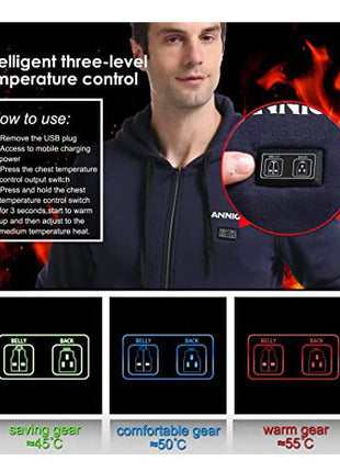 Anniou Men's Navy Heated Zip Up Hoodie - Sidiou Group