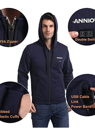 Anniou Men's Navy Heated Zip Up Hoodie - Sidiou Group