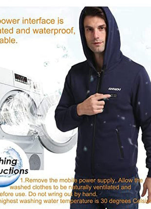 Anniou Men's Navy Heated Zip Up Hoodie - Sidiou Group