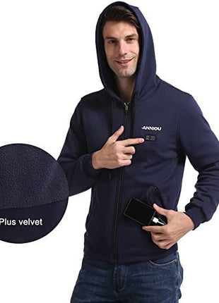 Anniou Men's Navy Heated Zip Up Hoodie - Sidiou Group