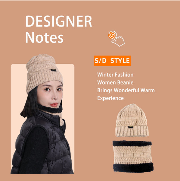 Sidiou Group Fashion Winter Knitted Hat and Scarf Set For Unisex Knitted Beanie Hat Fleece Lining Outdoor Ski Windproof Earflap Cap Scarves