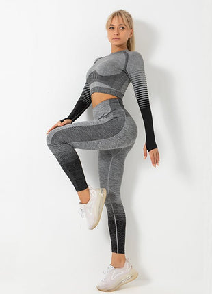 Women's Ombre Long Sleeve High Waisted Yoga Set - Sidiou Group