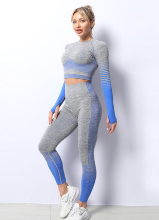 Women's Ombre Long Sleeve High Waisted Yoga Set - Sidiou Group
