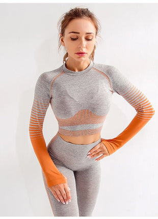 Women's Ombre Long Sleeve High Waisted Yoga Set - Sidiou Group