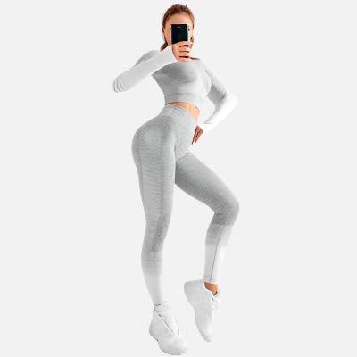 Women's Ombre Long Sleeve High Waisted Yoga Set - Sidiou Group