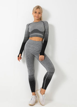Women's Ombre Long Sleeve High Waisted Yoga Set - Sidiou Group