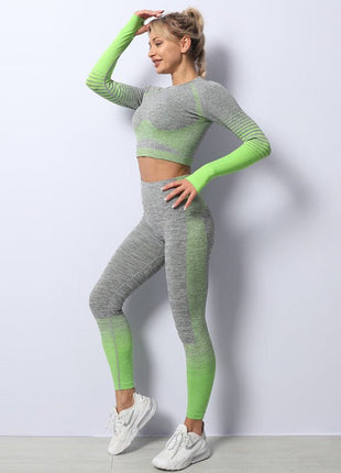 Women's Ombre Long Sleeve High Waisted Yoga Set - Sidiou Group