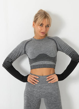 Women's Ombre Long Sleeve High Waisted Yoga Set - Sidiou Group