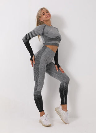 Women's Ombre Long Sleeve High Waisted Yoga Set - Sidiou Group